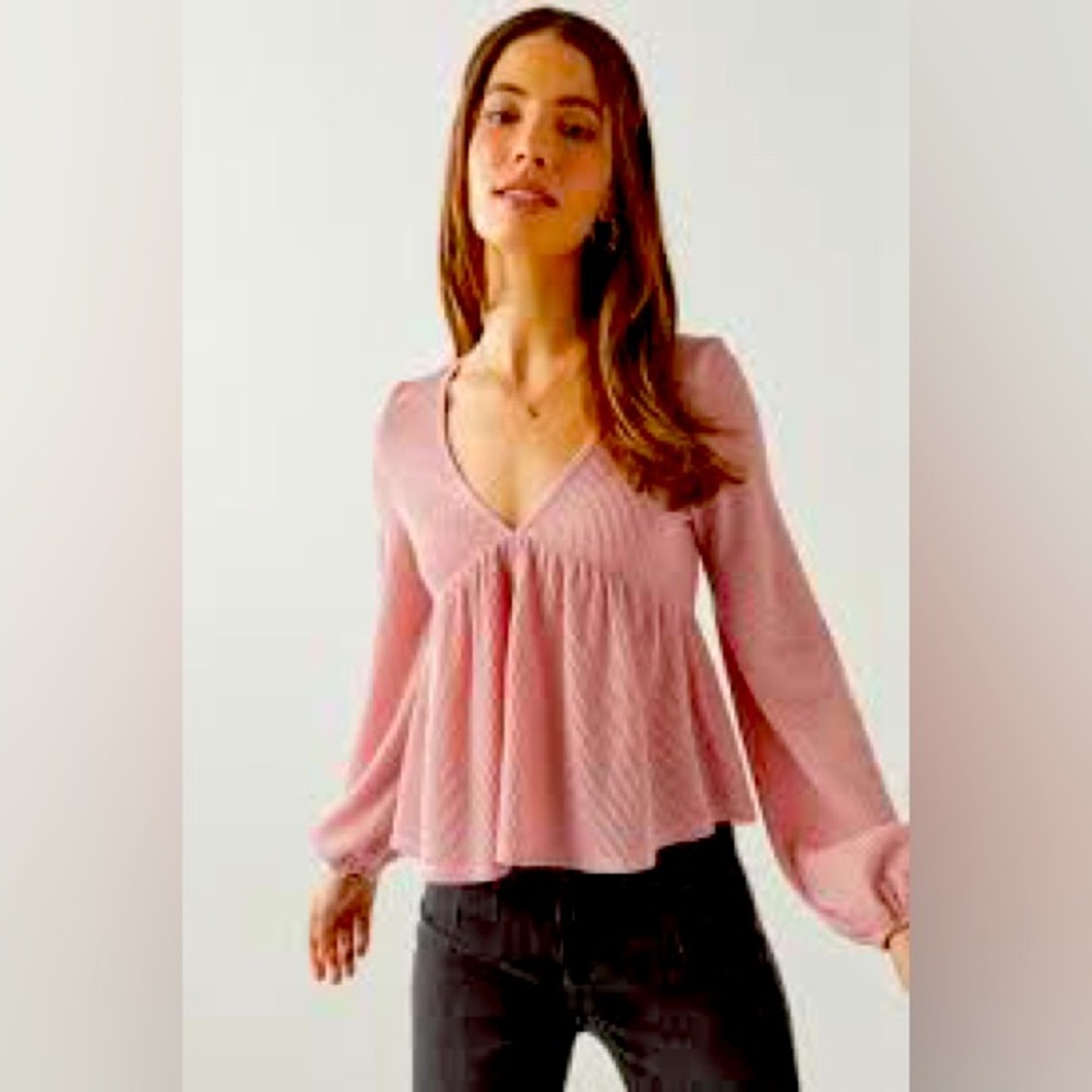 Francesca’s Sheryl Pitched Waist Babydoll Top Sz L